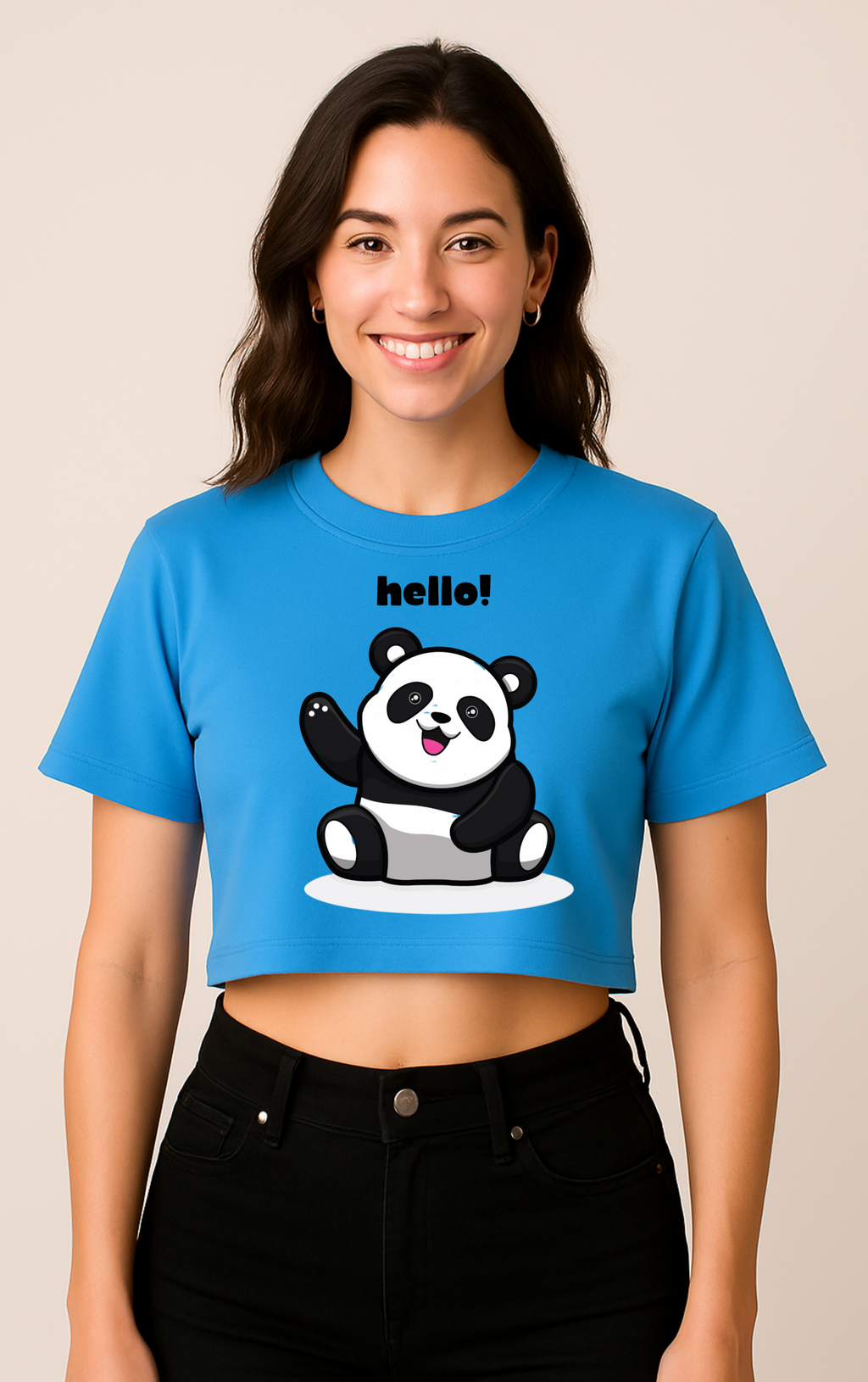 Panda Printed Crop Top - Cotton