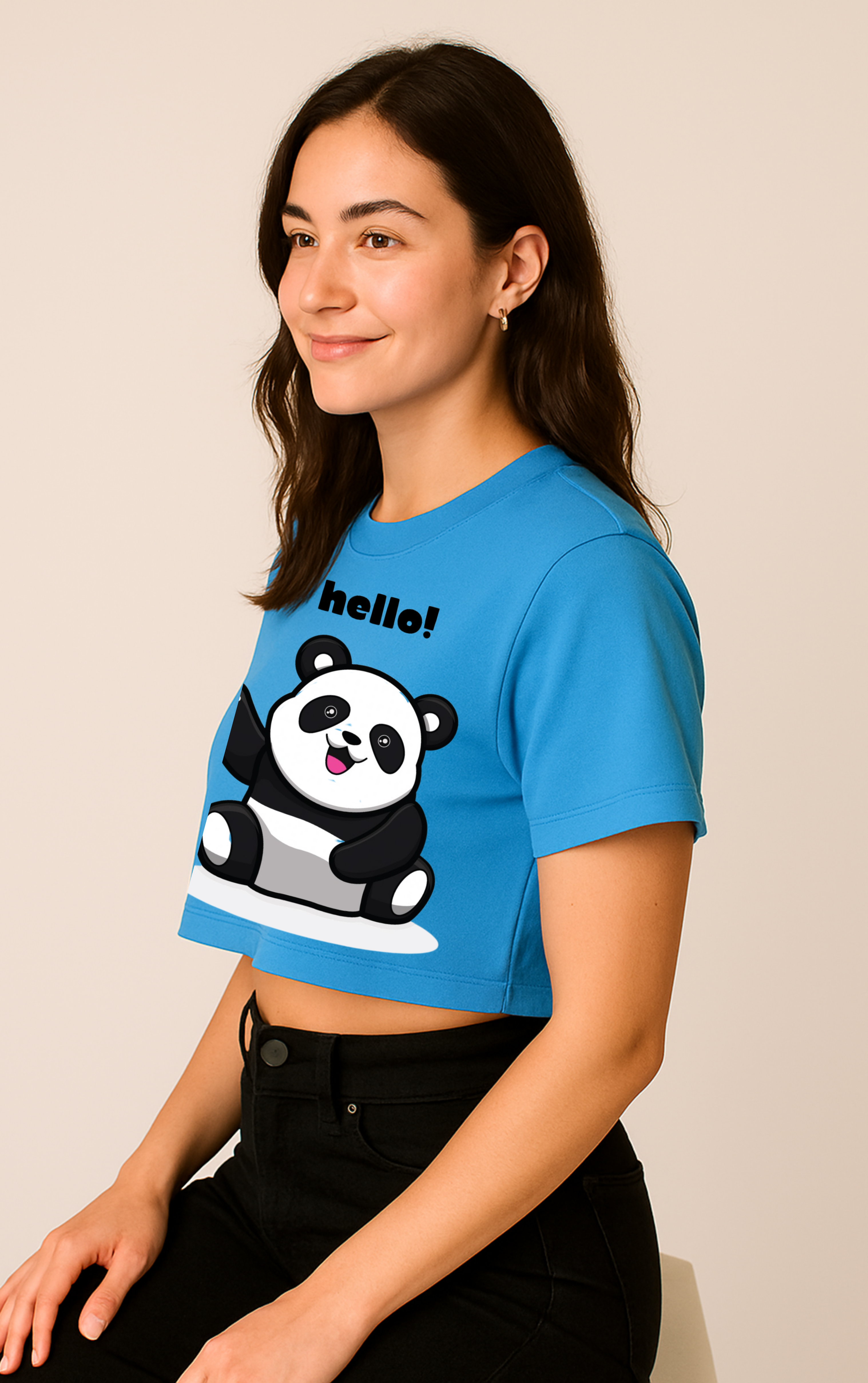 Panda Printed Crop Top - Cotton