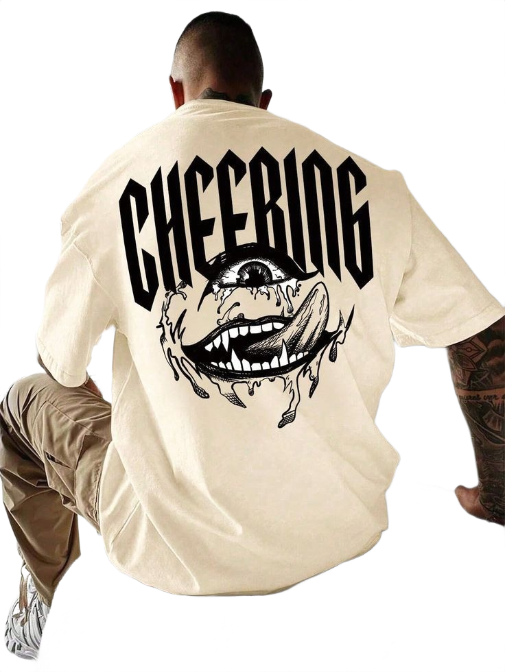 Cheering Oversized Graphic T-Shirt – Beige