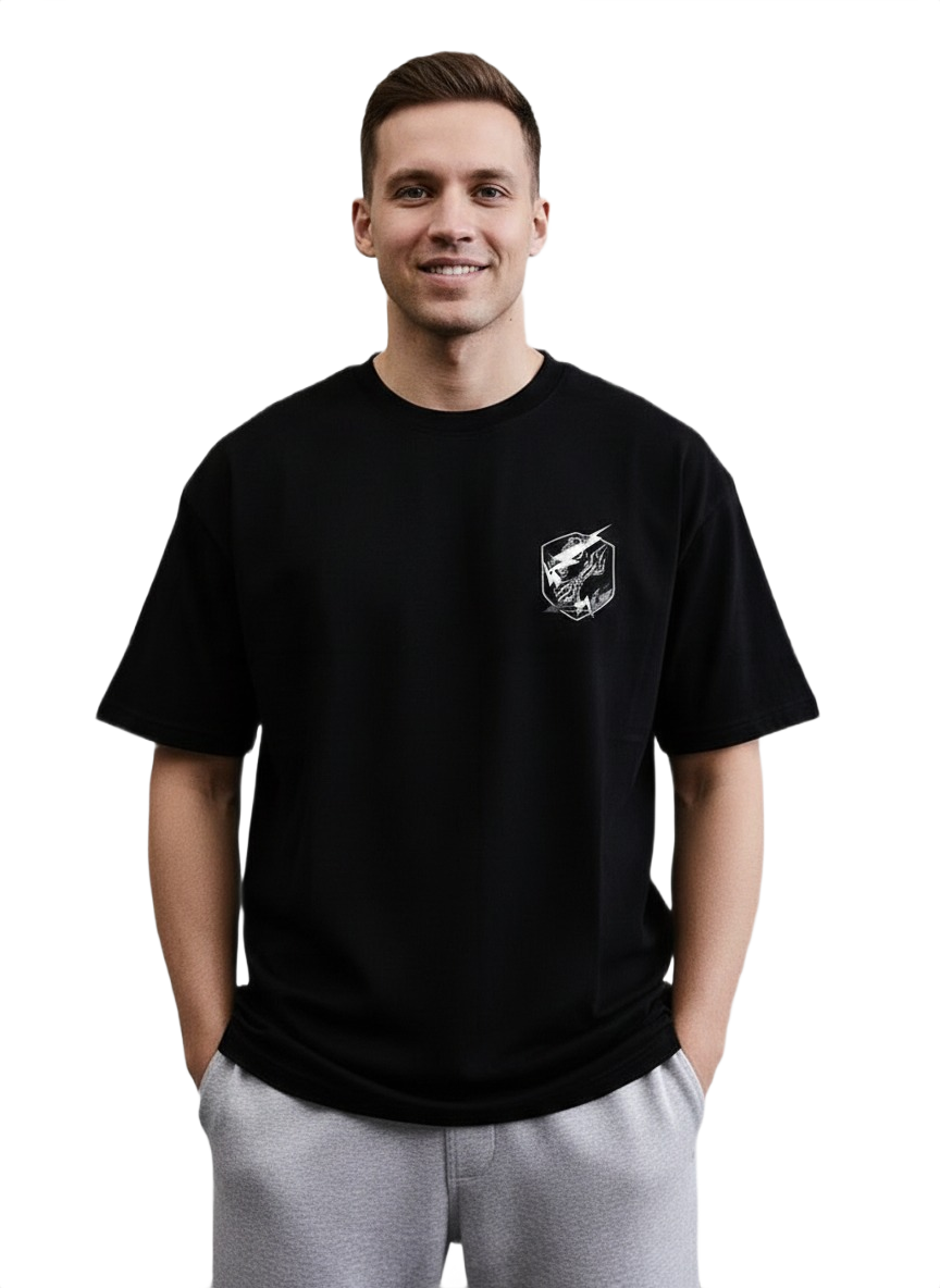 Lightning Skull Oversized Graphic T-Shirt – Black