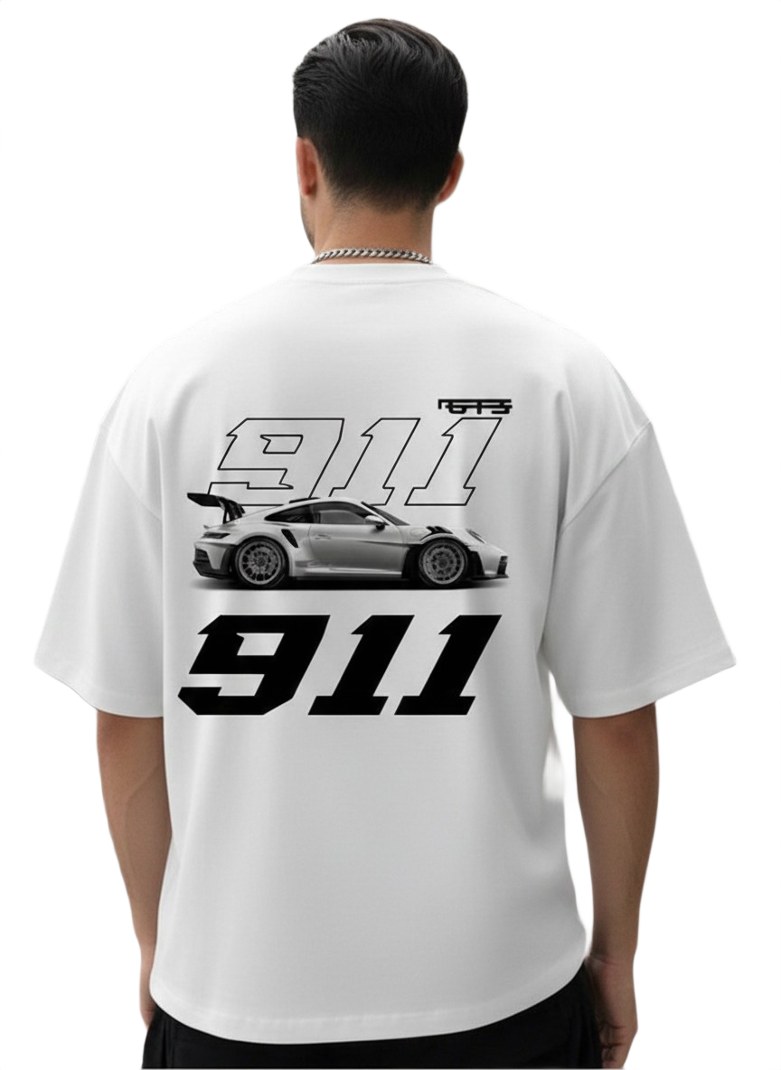 911 Oversized Graphic T-Shirt – White