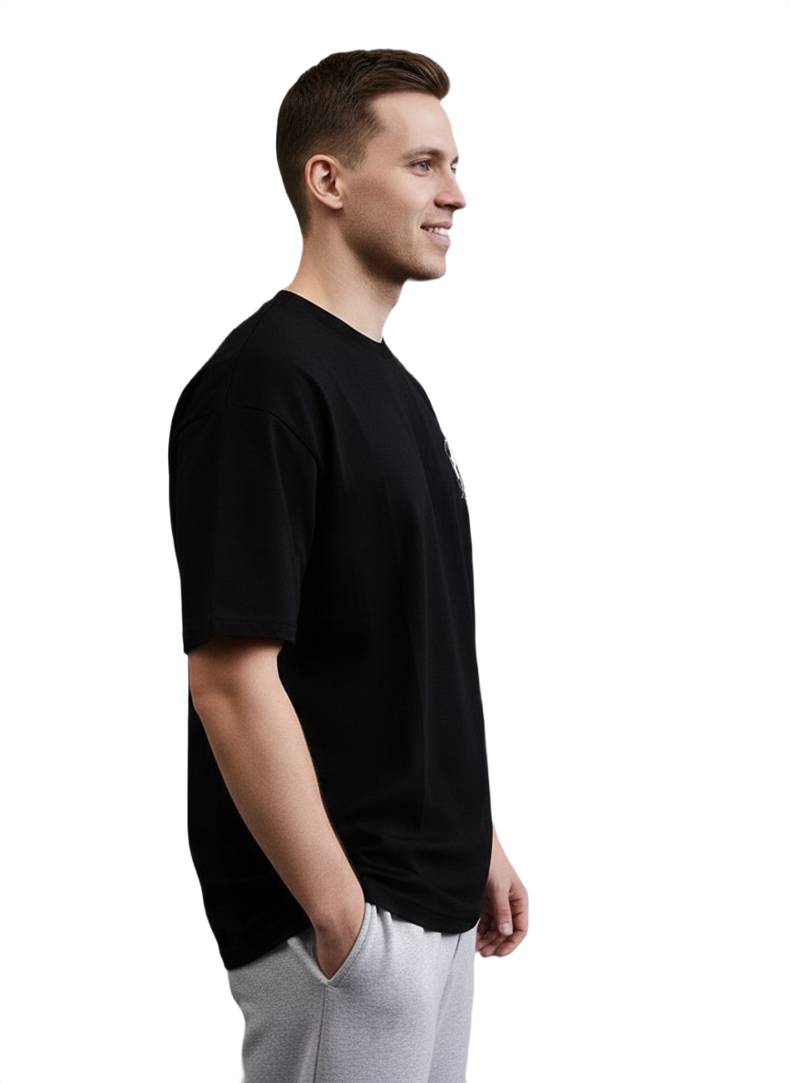 Lightning Skull Oversized Graphic T-Shirt – Black