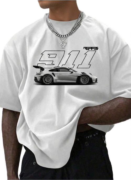 911 Oversized Graphic T-Shirt – White