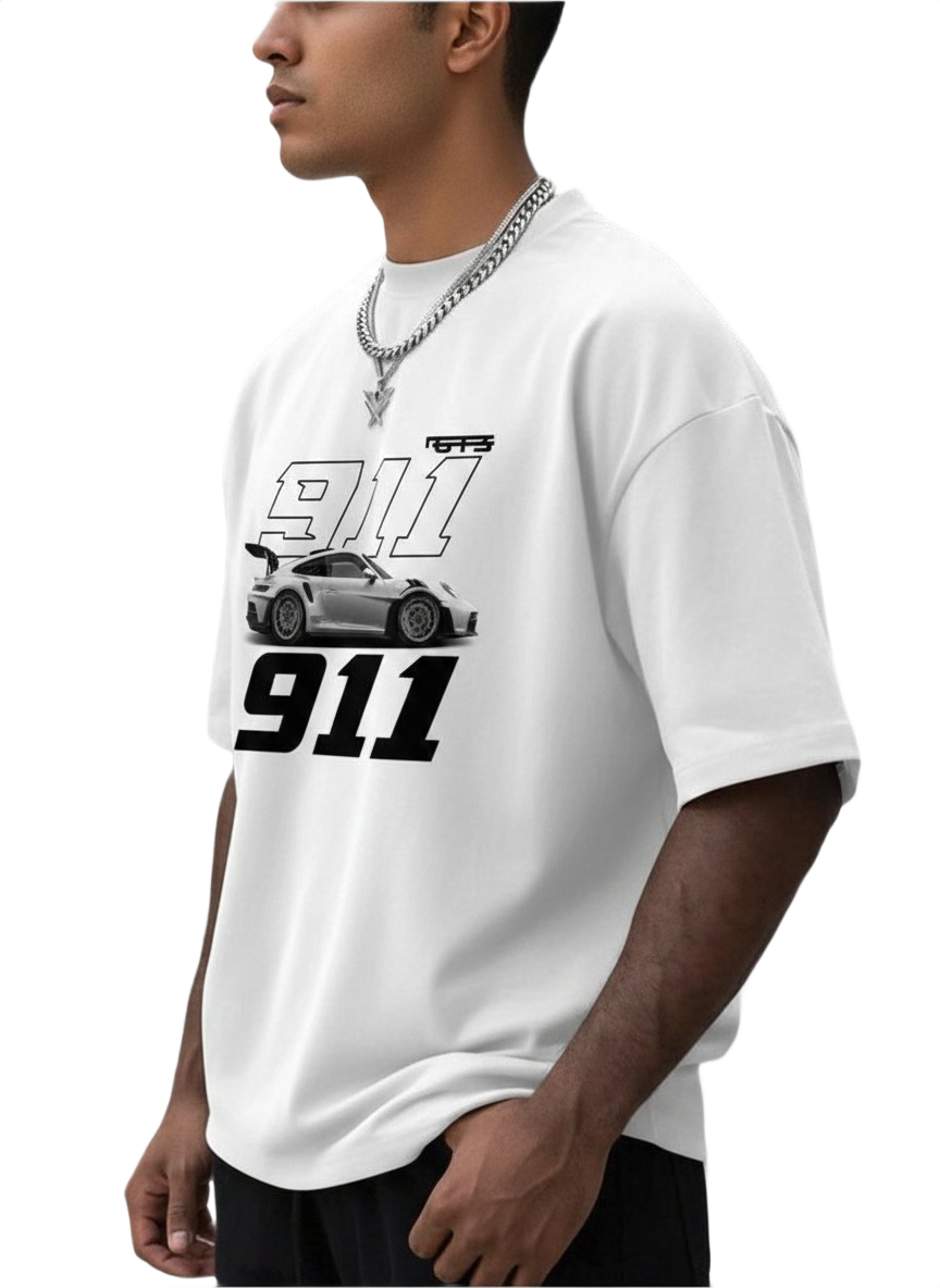 911 Oversized Graphic T-Shirt – White