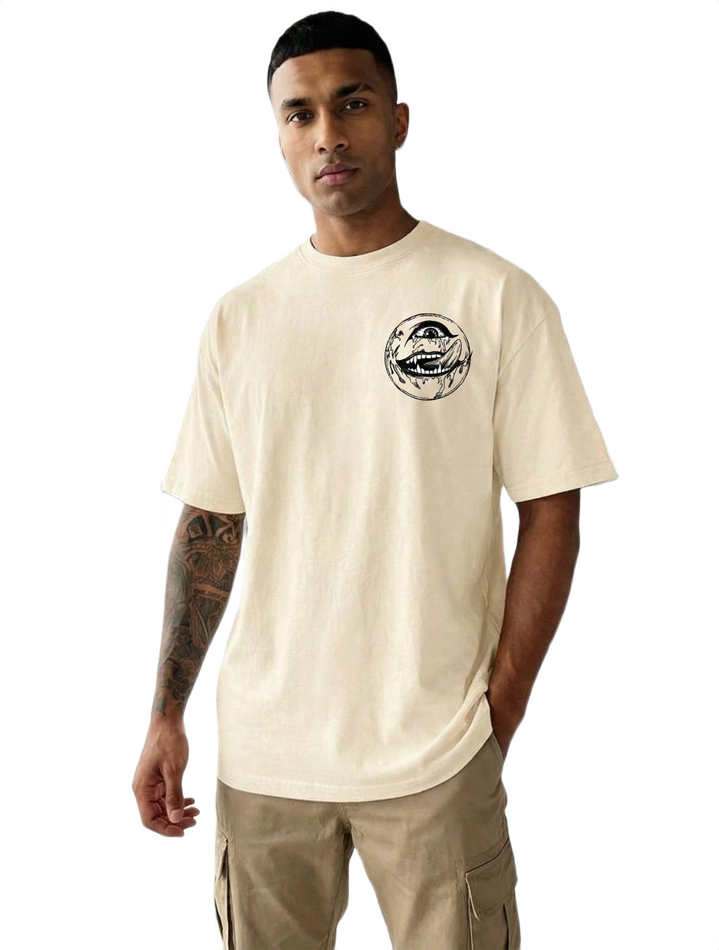 Cheering Oversized Graphic T-Shirt – Beige