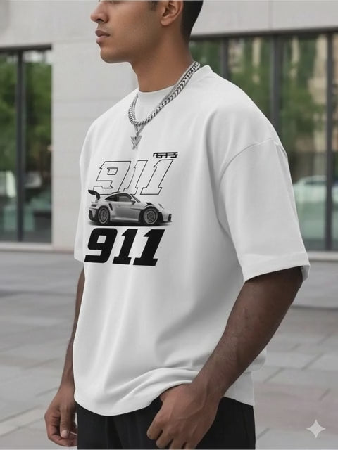 911 Oversized Graphic T-Shirt – White